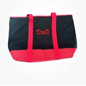 Trader Joe's Black Red Insulated Zippered Cooler Tote Reusable Bag EUC